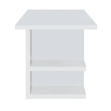 71 Inch Modern Rectangular Writing Desk, 4 Open Shelves, Crisp White Finish