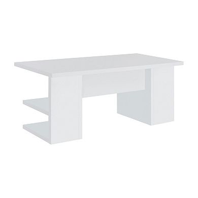 71 Inch Modern Rectangular Writing Desk, 4 Open Shelves, Crisp White Finish