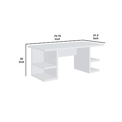 71 Inch Modern Rectangular Writing Desk, 4 Open Shelves, Crisp White Finish