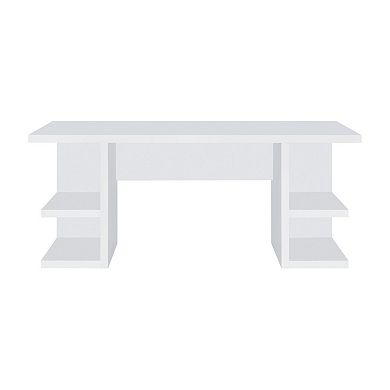 71 Inch Modern Rectangular Writing Desk, 4 Open Shelves, Crisp White Finish