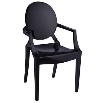 Nili Set Of 4 Dining Armchairs, Oval Shape Back, Molded Seat, Black Finish