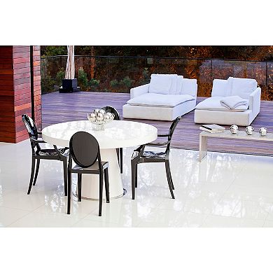 Nili Set Of 4 Dining Armchairs, Oval Shape Back, Molded Seat, Black Finish