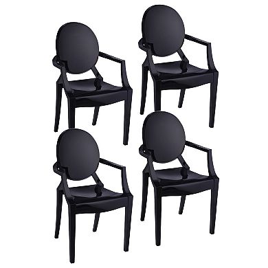 Nili Set Of 4 Dining Armchairs, Oval Shape Back, Molded Seat, Black Finish