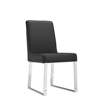 Ien 25 Inch Dining Chair Set Of 2, Armless, Black Faux Leather, Chrome