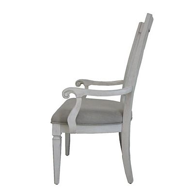 Kate 24 Inch Dining Armchair Set Of 2, Light Gray Linen, White Wood Frame