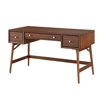 3 Drawer Wooden Writing Desk with Splayed Legs, Walnut Brown