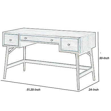3 Drawer Wooden Writing Desk with Splayed Legs, Walnut Brown