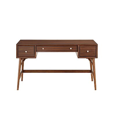 3 Drawer Wooden Writing Desk with Splayed Legs, Walnut Brown