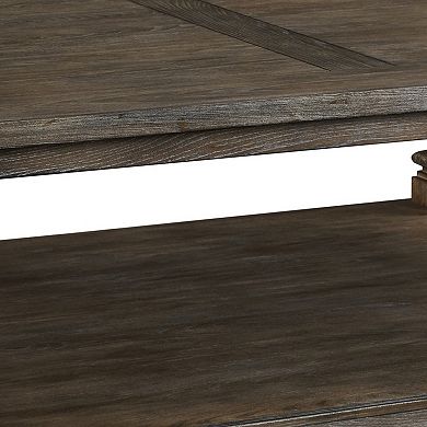 Classic 54 Inch Coffee Table, Baluster Legs, Spacious Top, Weathered Gray