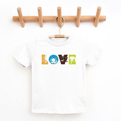 Love With Animal Letters Toddler Short Sleeve Graphic Tee