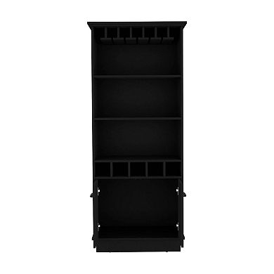 DEPOT E-SHOP Bar Cabinet Wine Rack, Upper Glass Cabinet, three Open Storage Shelves, One Cabinet