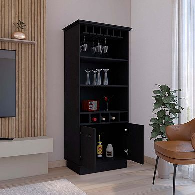 DEPOT E-SHOP Bar Cabinet Wine Rack, Upper Glass Cabinet, three Open Storage Shelves, One Cabinet