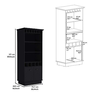 DEPOT E-SHOP Bar Cabinet Wine Rack, Upper Glass Cabinet, three Open Storage Shelves, One Cabinet