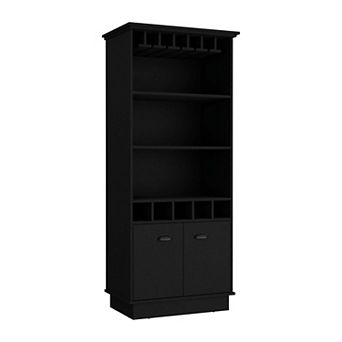 DEPOT E-SHOP Bar Cabinet Wine Rack, Upper Glass Cabinet, three Open Storage Shelves, One Cabinet
