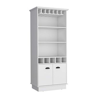 DEPOT E-SHOP Bar Cabinet Wine Rack, Upper Glass Cabinet, three Open Storage Shelves, One Cabinet