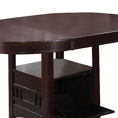 Wooden Dining Table With Storage Compartment, Espresso Brown