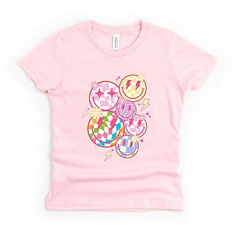 Colorful Checkered Smiley Face Toddler Short Sleeve Graphic Tee