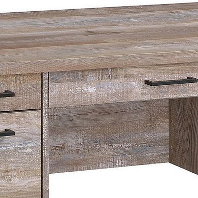 60 Inch Wood Office Writing Desk, 4 Drawers, 1 Cabinet, Rustic Brown, Black