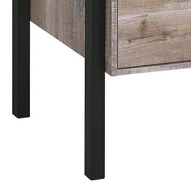 60 Inch Wood Office Writing Desk, 4 Drawers, 1 Cabinet, Rustic Brown, Black