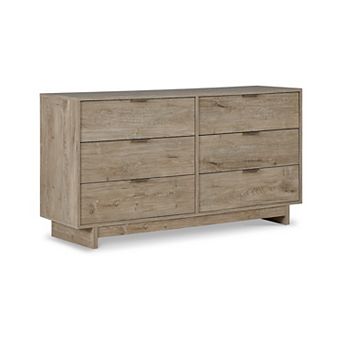 Fervor 59 Inch Dresser, 6 Drawers, Brown Wood Frame, Brushed Nickel Handles