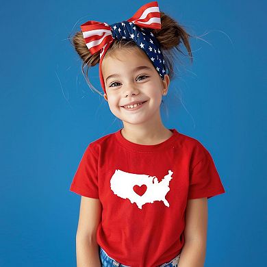 Usa Heart Outline Toddler Short Sleeve Graphic Tee