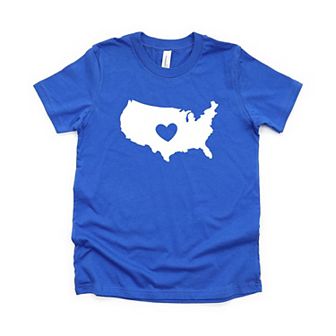 Usa Heart Outline Toddler Short Sleeve Graphic Tee