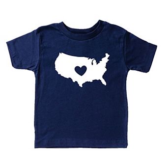 Usa Heart Outline Toddler Short Sleeve Graphic Tee