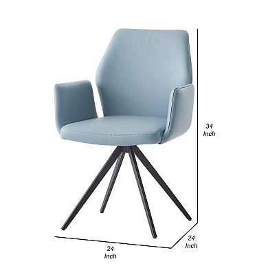 24 Inch Swivel Side Chair, Light Blue Leather Upholstery, Black Legs