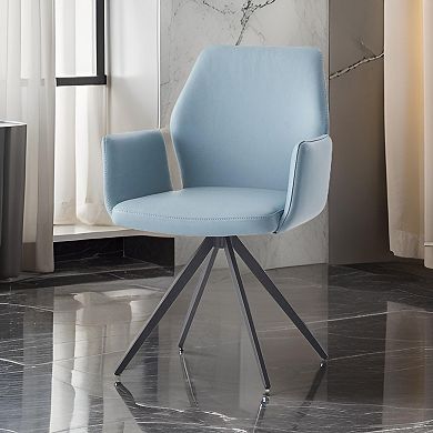 24 Inch Swivel Side Chair, Light Blue Leather Upholstery, Black Legs