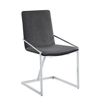 23 Inch Side Dining Chair Set Of 2, Gray Velvet, Modern Chrome Metal Base