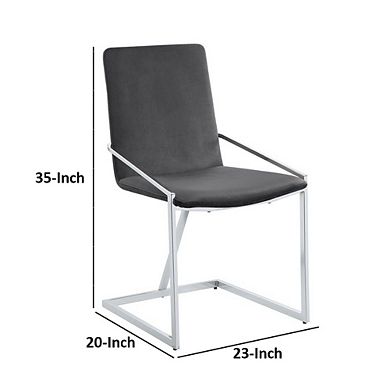 23 Inch Side Dining Chair Set Of 2, Gray Velvet, Modern Chrome Metal Base