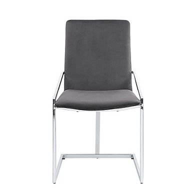 23 Inch Side Dining Chair Set Of 2, Gray Velvet, Modern Chrome Metal Base