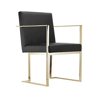 Boly 24 Inch Dining Armchair, Plush Black Faux Leather, Gold Cantilever