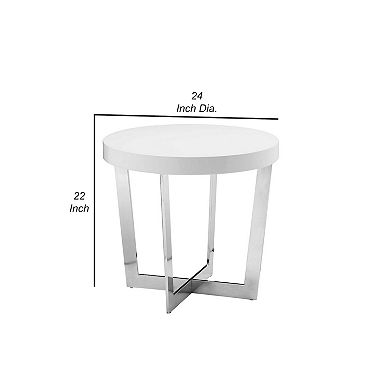 Tini 24 Inch Side End Table, Round Shaped Top, Metal Frame, White Finish