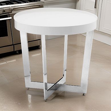 Tini 24 Inch Side End Table, Round Shaped Top, Metal Frame, White Finish