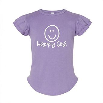 Happy Girl Smiley Face Toddler Flutter Sleeve Graphic Tee
