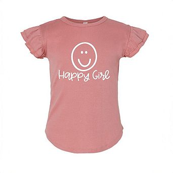 Happy Girl Smiley Face Toddler Flutter Sleeve Graphic Tee
