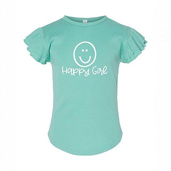 Happy Girl Smiley Face Toddler Flutter Sleeve Graphic Tee