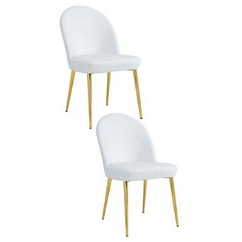 Era 24 Inch Dining Chair Set Of 2, Curved Back, White Faux Leather, Gold