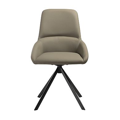 Rick 22 Inch Swivel Dining Chair Set Of 2, Taupe Faux Leather, Black Legs