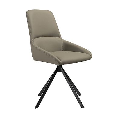 Rick 22 Inch Swivel Dining Chair Set Of 2, Taupe Faux Leather, Black Legs