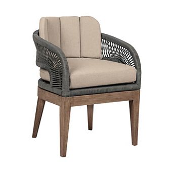 Kimi 23 Inch Outdoor Patio Dining Chair, Olefin Cushions, Gray Woven Rope