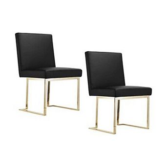 Boly 26 Inch Counter Height Chair, Black Faux Leather Seat, Gold Cantilever