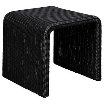 Gigi 22 Inch Side End Table, Black Woven Rattan, Square Waterfall Edges
