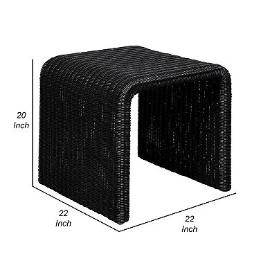 Gigi 22 Inch Side End Table, Black Woven Rattan, Square Waterfall Edges