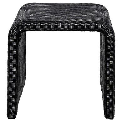 Gigi 22 Inch Side End Table, Black Woven Rattan, Square Waterfall Edges