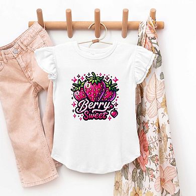 Berry Sweet Strawberry Toddler Flutter Sleeve Graphic Tee