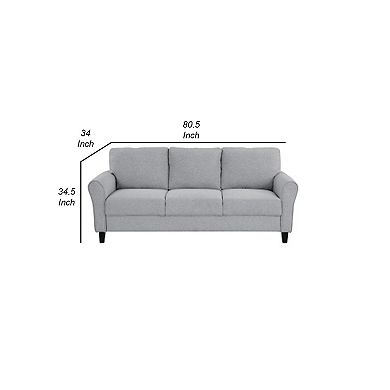 Engi 81 Inch Accent Sofa, Smooth Gray Polyester, Attached Back Cushion