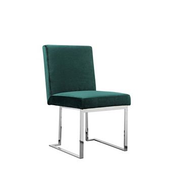 Boly 19 Inch Dining Chair, Set Of 2, Green Velvet, Foam, Chrome Steel Base
