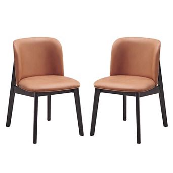 Iora 22 Inch Side Dining Chair Set Of 2, Ergonomic, Brown Fabric, Black